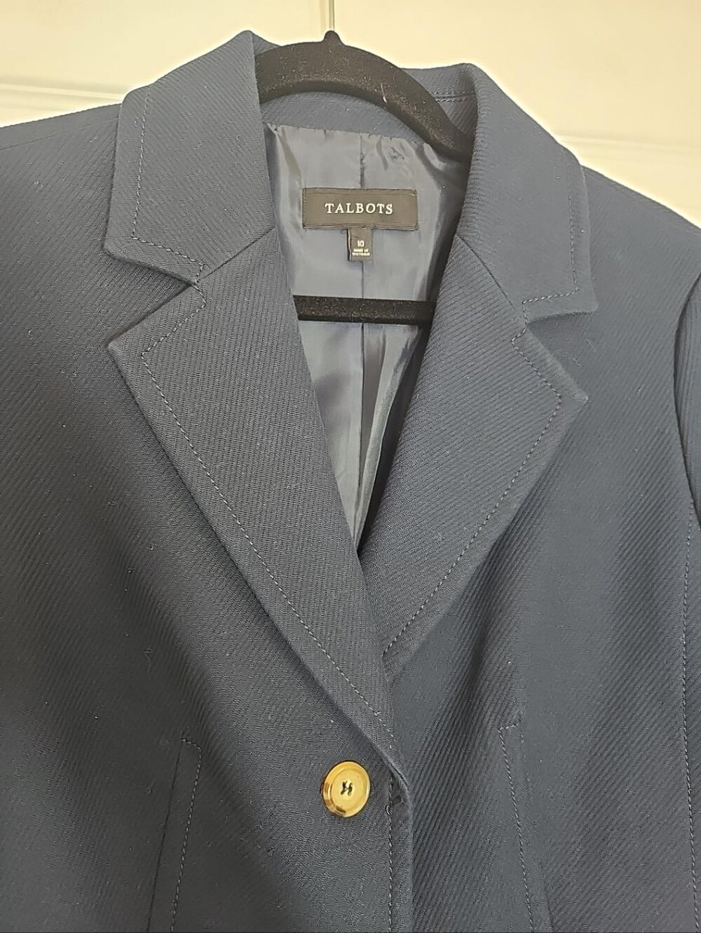Talbots Navy Cotton Blazer Size 10 Tortoise Buttons Tailored Preppy Jacket - Picture 12 of 14